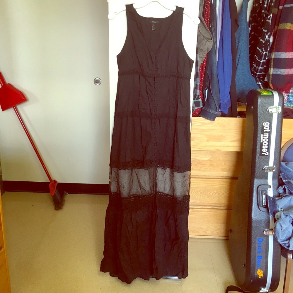 Black boho button maxi dress
